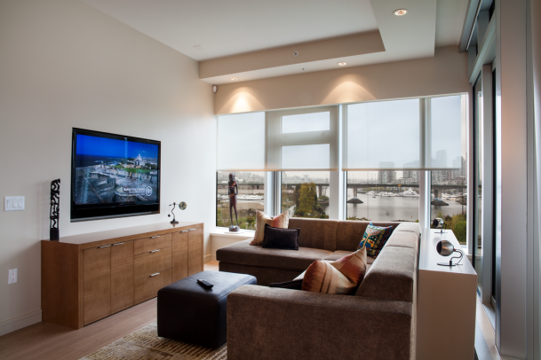 Motorized shades and lighting installed by Graytek in Vancouver